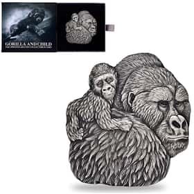 ブランドのギフト Silver oz 1 Chad 2023 Gorilla (w/Box) Antiqued Shaped Child and 小物