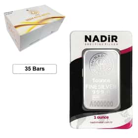 Nadir l Refinery 1000g 銀バー Box of 35 - 1 oz Nadir Refinery Silver Bar .9999 Fine (In Assay)