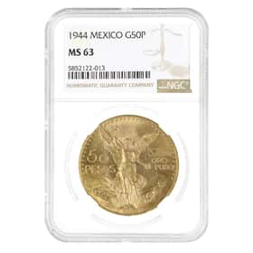 1944 Mexico 50 Pesos Gold Coin NGC MS 63 (.900 Fine)