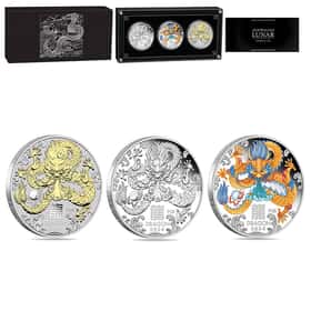 2024 3 oz Silver Lunar Dragon 3-Coin Set Perth Mint