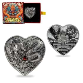 2024 Chad 1 oz Silver Dragon and Phoenix Heart-Shaped Coin