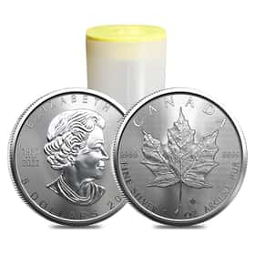 Roll of 25 2023 1 oz Canadian Silver Maple Leaf $5 Coin BU