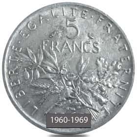 1960-1969 France 5 Francs Silver Coin Avg Circ (Random Year)