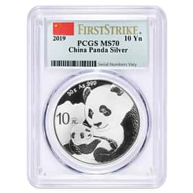 2019 30 Gram Chinese Silver Panda 10 Yuan PCGS MS 70