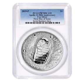 2019 P 5 oz Apollo 11 Silver PCGS PF 70 FDOI | Bullion Exchanges