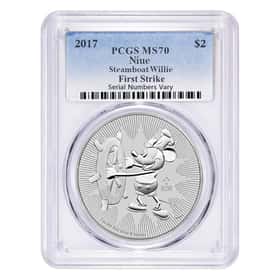 2017 1 oz Niue Silver Disney Steamboat Willie PCGS MS 70 FS