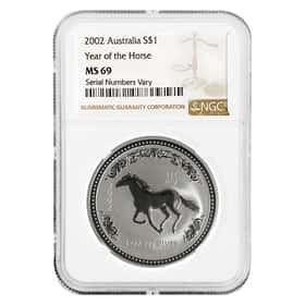 サクリファイス　2002年　psa9 2002 1 oz Silver Lunar Horse Perth NGC MS 69 | Bullion Exchanges
