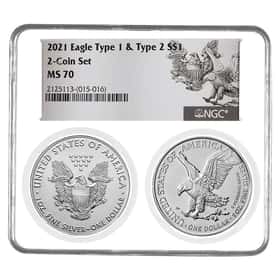 2021 2 oz Silver Eagle Type 1 Type 2 Set MS 70|Bullion Exchanges