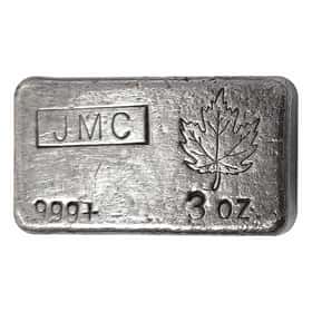 3 oz JM Maple Leaf Logo Silver Bar .999+ Fine |Bullion Exchanges