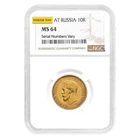 Russia 10 Roubles Nicholas II Gold Coin NGC MS 64 (Random Year)