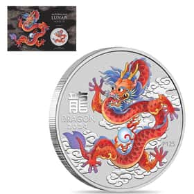 2024 1 oz Colorized Silver Lunar Red Dragon Coin Perth Mint