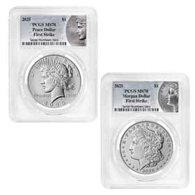 2025 Morgan/Peace Silver Dollar 2-Coin Set PCGS MS 70 FS