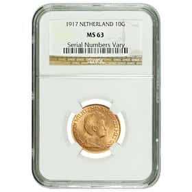 1917 10 Guilder Wilhelmina Gold Coin NGC MS63 | Bullion Exchanges