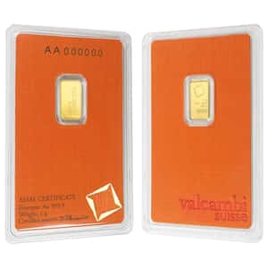 1 Gram Gold Bar Valcambi Suisse .9999 Fine (in Assay)