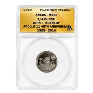 2014 1/4 oz John F. Kennedy Apollo 11 45th Anniversary Platinum Medal ANACS MS 69