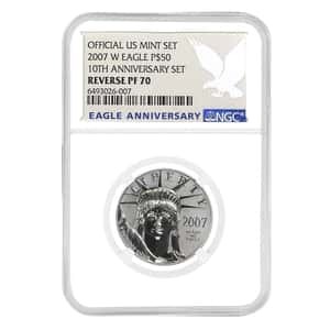 2007 W 1/2 oz $50 Platinum American Eagle Reverse Proof Coin NGC PF 70 10th Anniversary