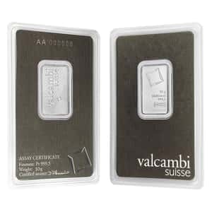 10 Gram Platinum Bar - Valcambi Suisse .9995 Fine (in Assay)