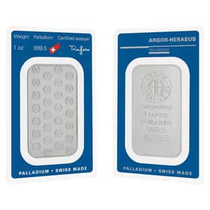 1 oz Palladium Bar - Argor-Heraeus .9995 Fine (In Assay)