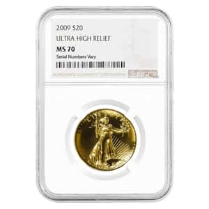 2009 1 oz $20 Ultra High Relief Saint-Gaudens Gold Double Eagle NGC MS 70