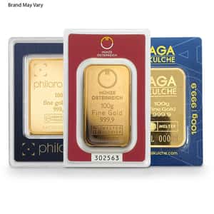 100 Gram Random Brand Gold Bar .999+ Fine (in Assay)