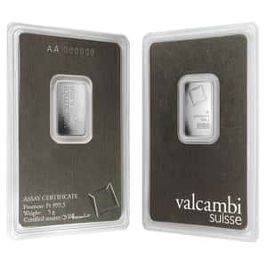 5 Gram Platinum Bar - Valcambi Suisse .9995 Fine (in Assay)