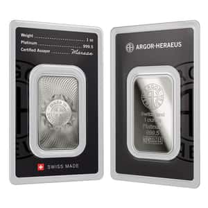 1 oz Argor Heraeus Platinum Bar .9995 Fine (New Design in Assay)