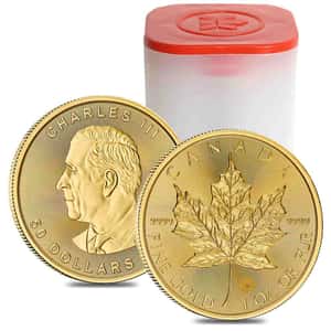 Tube of 10 - 2026 1 oz Canadian Gold Maple Leaf $50 Coin BU
