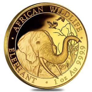 2018 SOMALIA 1 OZ GOLD AFRICAN ELEPHANT BU 1000 SHILLINGS IN CAP