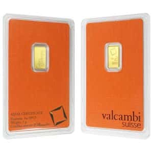 1 gram Gold Bar Valcambi Suisse .9999 Fine (In Assay)