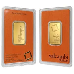 20 gram Gold Bar Valcambi Suisse .9999 Fine (In Assay)