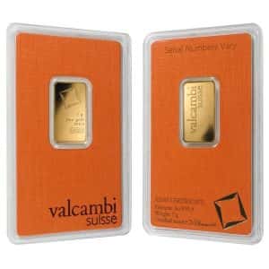 5 gram Gold Bar Valcambi Suisse .9999 Fine (In Assay)