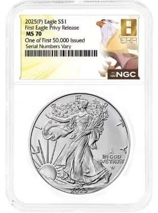 2025 Eagle Privy 1 oz Silver American Eagle NGC MS 70 One of First 50K