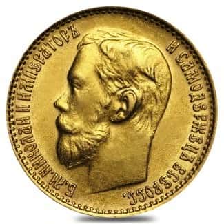 5 Roubles Russia Nicholas II Gold Coin Ex Jewelry AGW .1244 oz (1897-1911, Random Year)