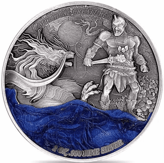 2023 Chad 2 oz Silver Dragon and Cyclops - Mythical Creatures Series Antiqued High Relief Coin