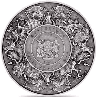 2023 Chad 2 oz Silver Dragon and Cyclops - Mythical Creatures Series Antiqued High Relief Coin