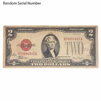 1928 2 Bill Legal Tender Currency Note Red Seal Avg Circ