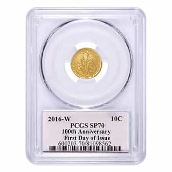 2016-W 1/10 oz Mercury Dime Gold Coin PCGS SP 70 FD (Mercanti Sign)