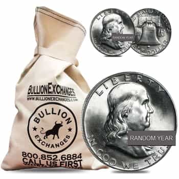 100 Face Value Bag 200 Coins Franklin Half Dollars 90 Silver