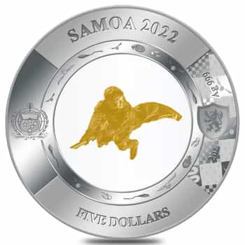 2022 Samoa 2 oz Silver Harry Potter - The Seeker Coin With Gold Insert  (w/Box 