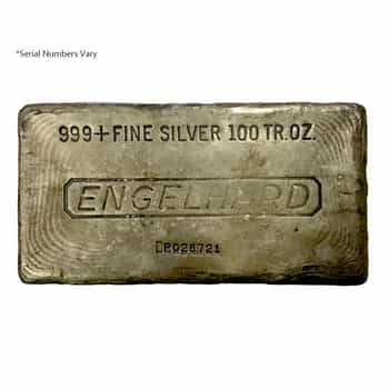 100 oz Engelhard Silver Hand Poured Vintage Bar .999+ Fine (5th Series, P  Serial Prefix) 