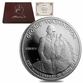 1982 S/D Washington Half Dollar 90% Silver Commem Proof/BU (w/Box