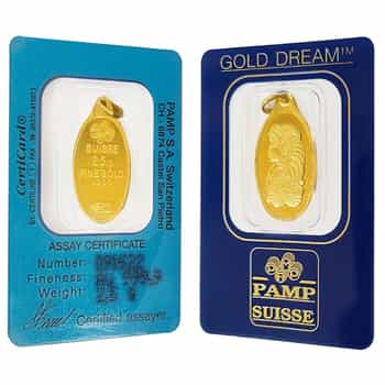 Vintage Assay 2.5 gram Gold PAMP Suisse Lady Fortuna Oval