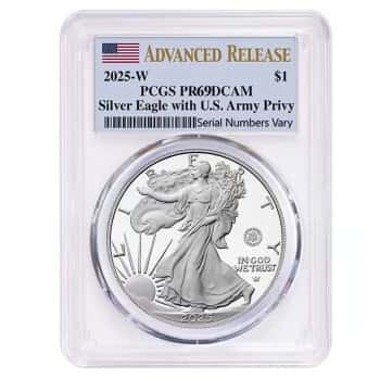 2025-W US Army Privy 1 oz Proof Silver American Eagle PCGS PF 69 AR