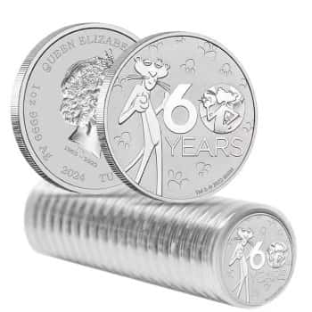 Roll of 20 - 2024 1 oz Tuvalu Pink Panther 60th Ann. Silver Coin BU