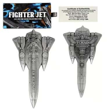 2024 Chad 2 oz Silver Fighter Jet Antiqued Shaped Coin .999 Fine