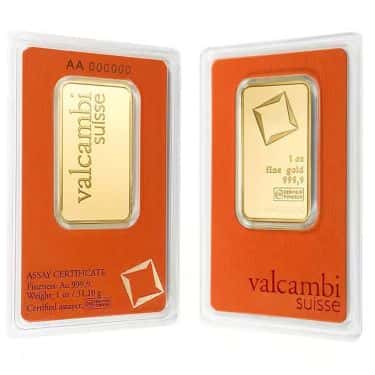 1 oz Gold Bar Valcambi Suisse .9999 Fine (In Assay)