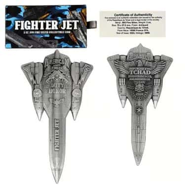 2024 Chad 2 oz Silver Fighter Jet Antiqued Shaped Coin .999 Fine