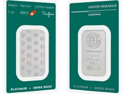 1 oz Platinum Bar - Argor-Heraeus .9995 Fine (in Assay)