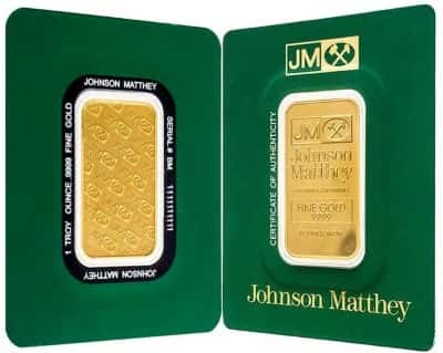 1 oz Johnson Matthey Gold Bar .9999 Fine (in Assay)