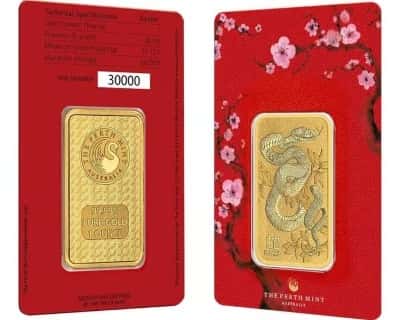 1 oz Perth Mint Lunar Snake Gold Bar .9999 Fine (in Assay)